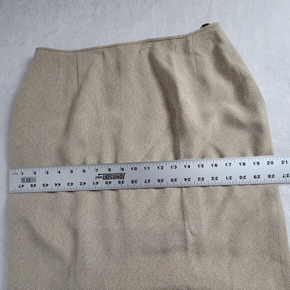 Emanuel Ungaro Beige Herringbone Wool Blend Pencil Skirt Size 12/46 Korea Made - Picture 8 of 9